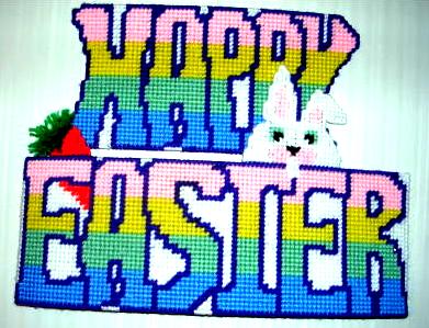 (image for) Happy Easter Wall Door Hanging Plastic Canvas Handmade - Click Image to Close